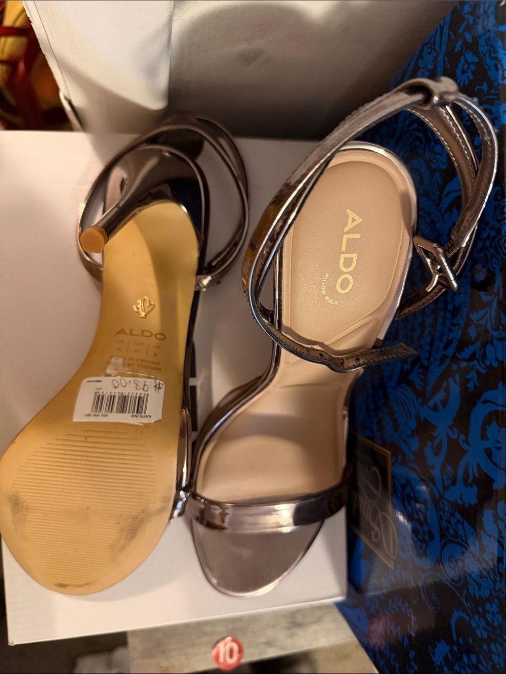 ALDO Silver Metallic Open-Toe Ankle Strap Heels